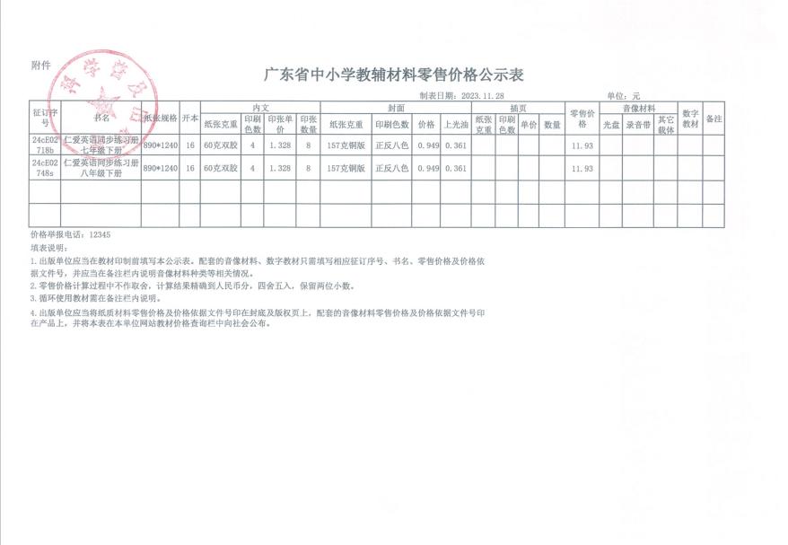 2024春季广东中小学教辅零售价格公示(图1)